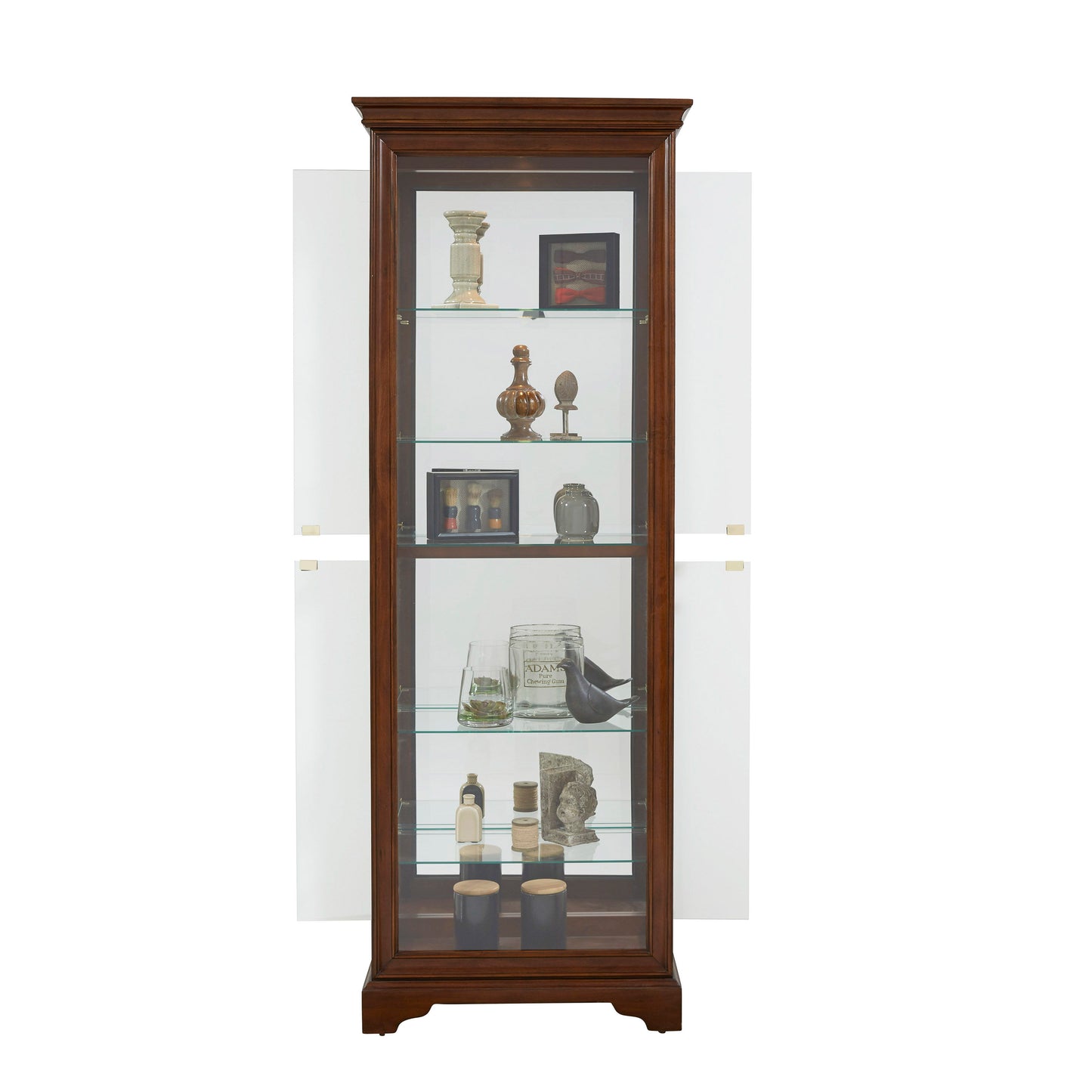 PFC Curios - Mirrored 5 Shelf Gallery Curio Cabinet - Oak Brown