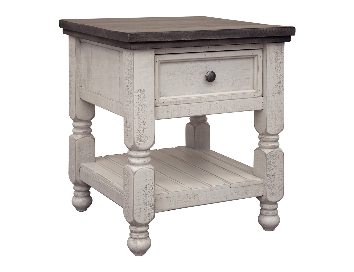 Stone - End Table With 1 Drawer And Shelf - Antiqued Ivory / Weathered Gray