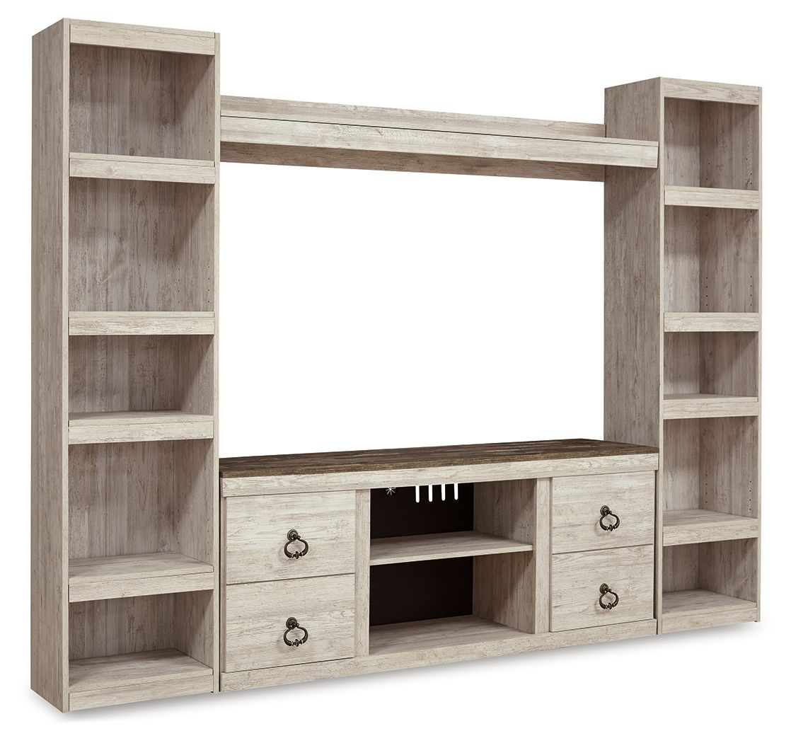 Willowton - Whitewash - 4-Piece Entertainment Center