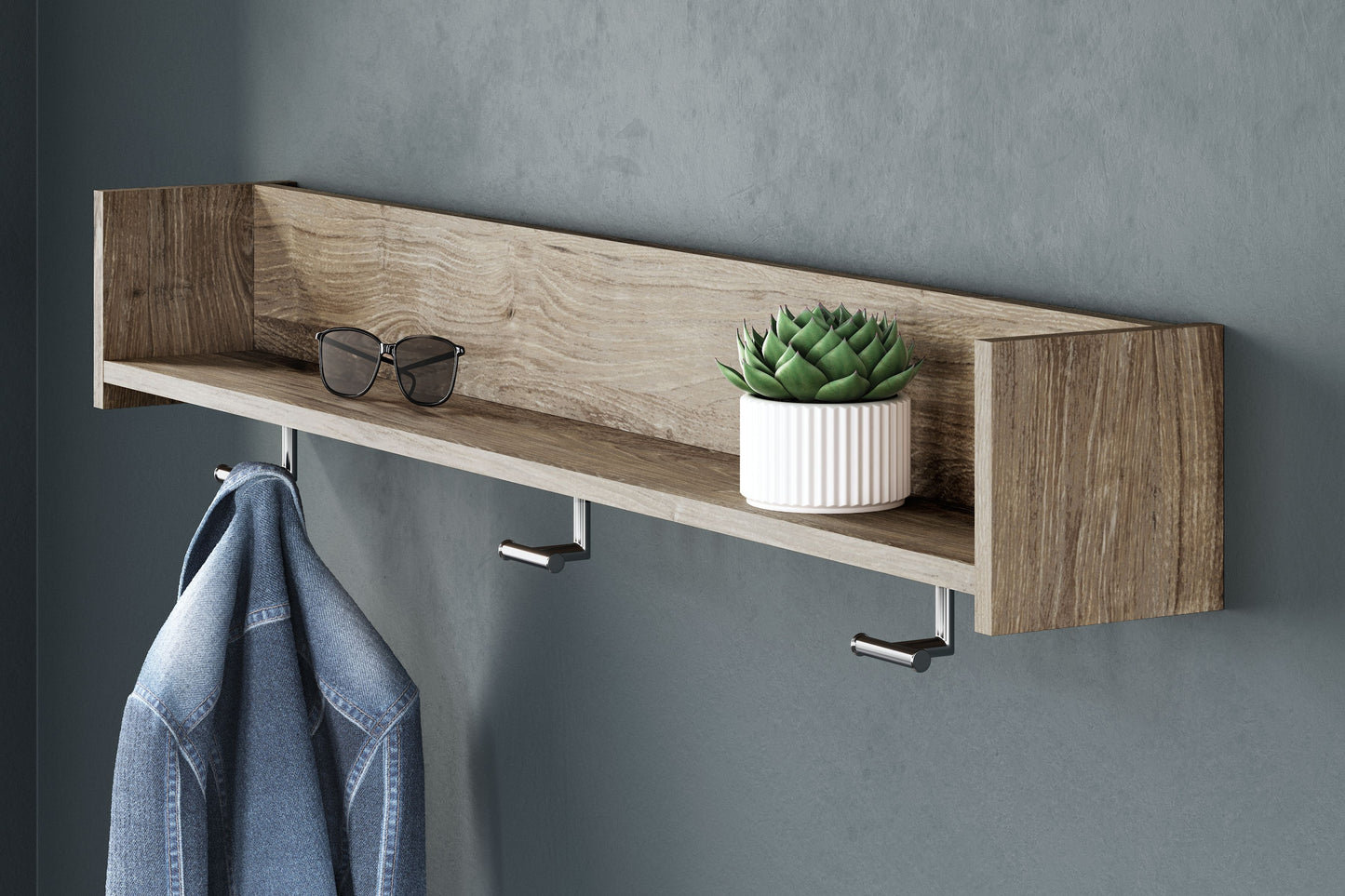 Oliah - Natural - Wall Mounted Coat Rack w/Shelf