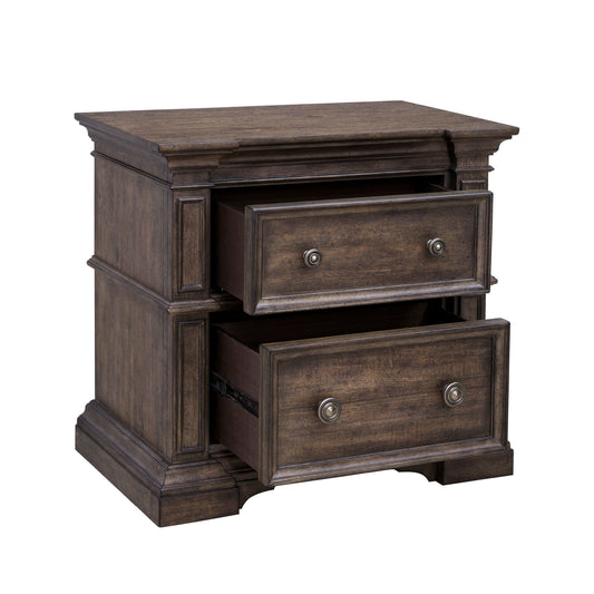 Woodbury - Two Drawer Nightstand with USB - Cowboy Boots Brown