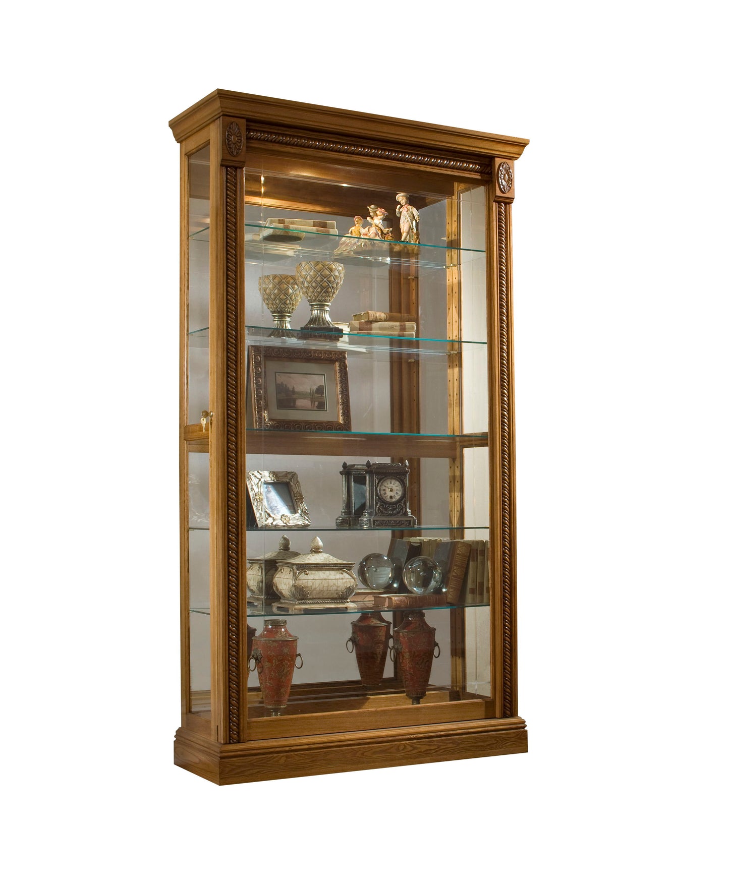 PFC Curios - Lighted Sliding Door 5 Shelf Curio Cabinet - Maple Brown