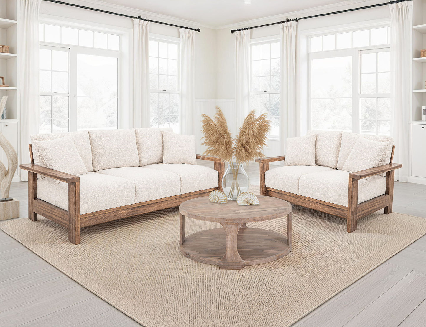 Duna - Loveseat - White / Light Brown