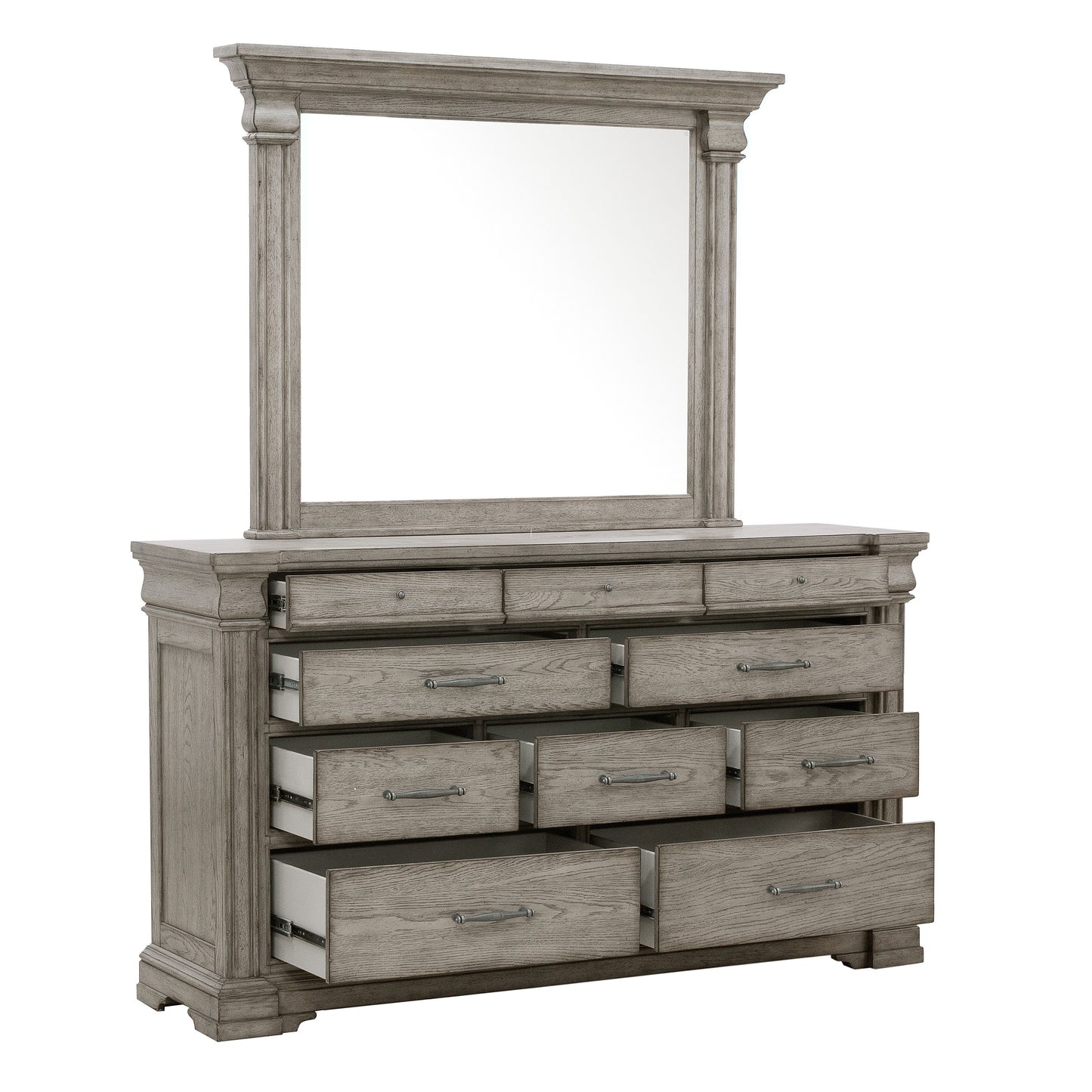 Madison Ridge - 10 Drawer Dresser And Framed Mirror - Heritage Taupe