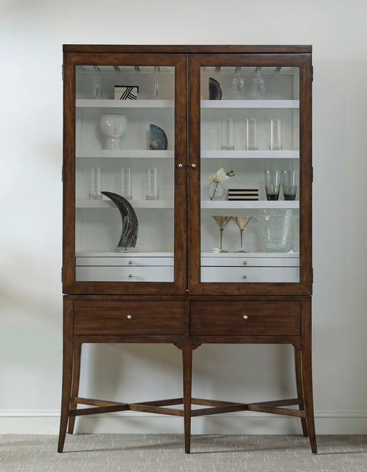 Modern Wood Bar Cabinet With Glass Doors And Storage Drawers - Dark Brown