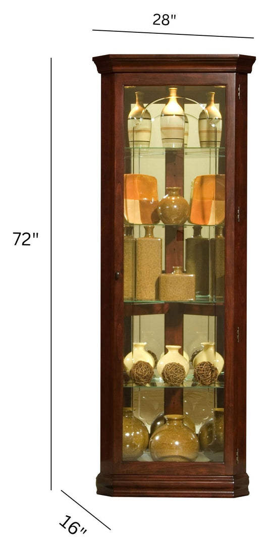 PFC Curios - Mirrored 4 Shelf Corner Curio Cabinet - Victorian Brown
