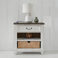 River Place - Bedside Chest With Charging Station - Riverstone White & Tobacco