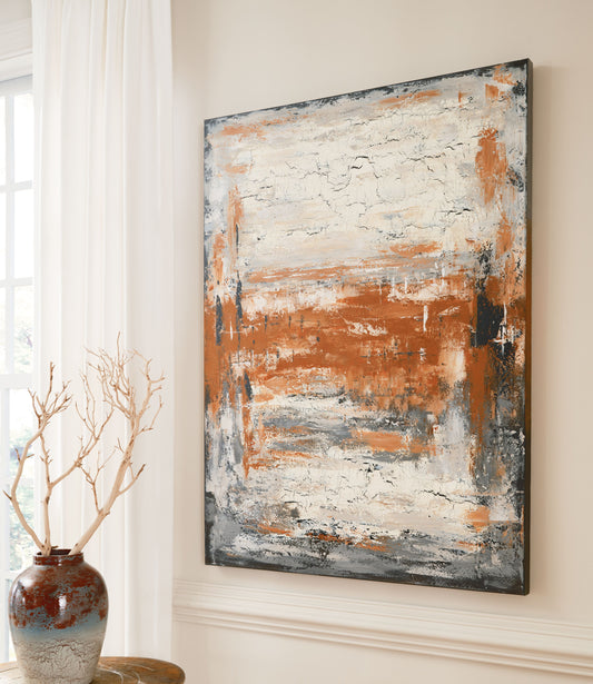 Carmely - Gray / White / Orange - Wall Art