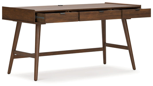 Lyncott - 3 Pc. - Home Office Desk, Chair, Bookcase - Brown