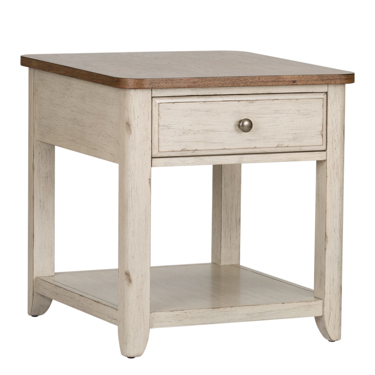 Farmhouse Reimagined - End Table With Basket - White