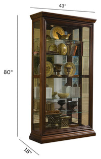 PFC Curios - Edwardian 5 Shelf Sliding Door Curio Cabinet - Oak Brown