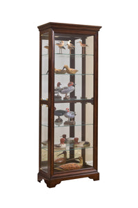 PFC Curios - Mirrored 5 Shelf Gallery Curio Cabinet - Oak Brown
