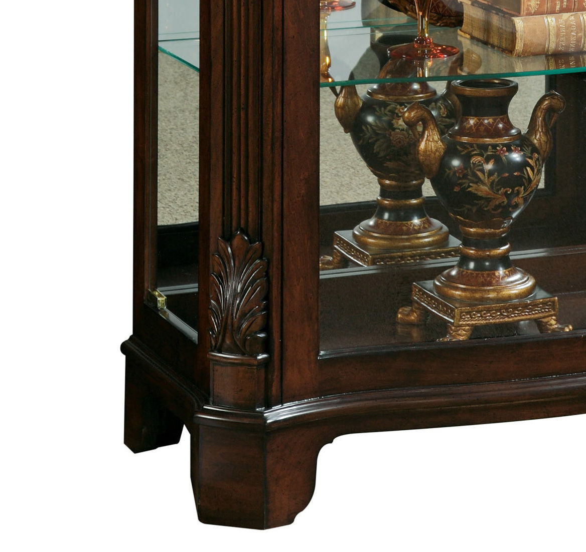 PFC Curios - Distinguished Carved 3 Shelf Curio Cabinet - Cherry Brown