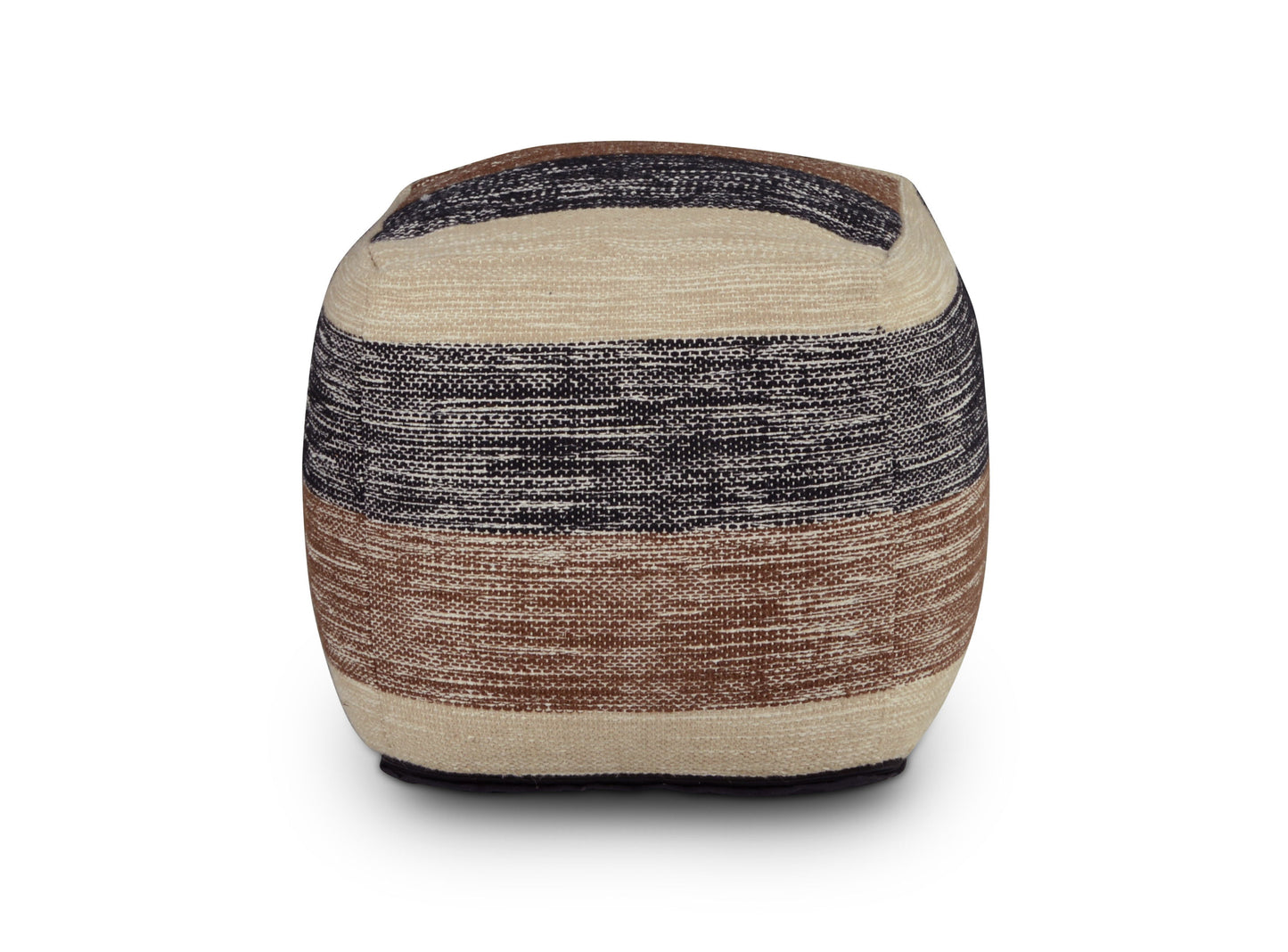 Jamal - Square Handwoven Woolen Pouf - Beige