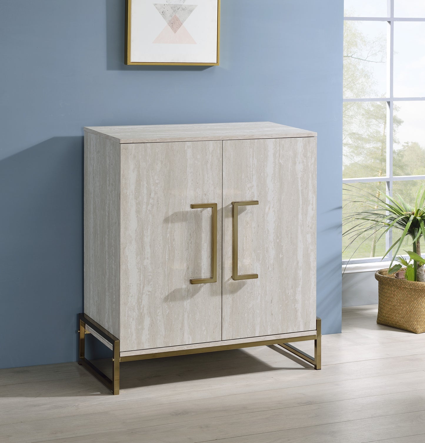 Larkin - Faux Marble Wine Cabinet - Pearl Silver