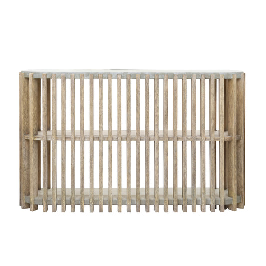 Pulaski Accents - Wood Slat Display Console with Concrete Top - Natural