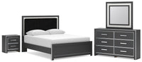 Zuraleus - 4 Pc. - Queen Upholstered Bed With Roll Slats, Dresser, Mirror And Nightstand - Black