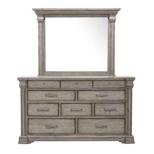 Madison Ridge - 10 Drawer Dresser And Framed Mirror - Heritage Taupe