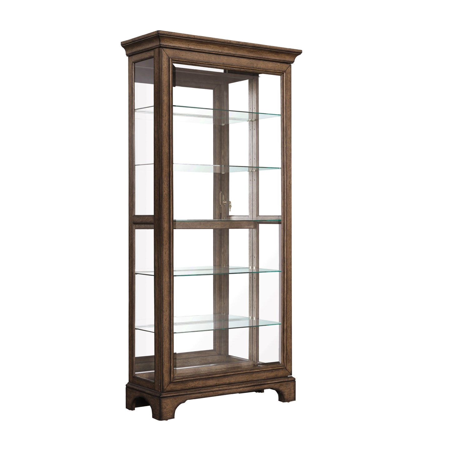 Traditional Sliding Door Curio With Glass Shelves And LED Light - Dark Brown