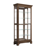 Traditional Sliding Door Curio With Glass Shelves And LED Light - Dark Brown