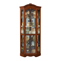 PFC Curios - Mirrored Corner Curio Cabinet - Warm Cherry Brown