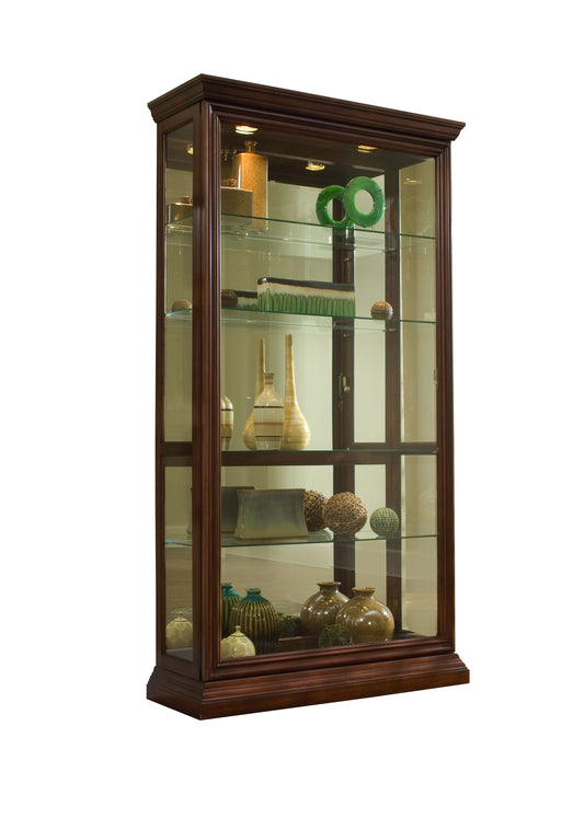 PFC Curios - Lighted Sliding Door 4 Shelf Curio Cabinet - Cherry Brown