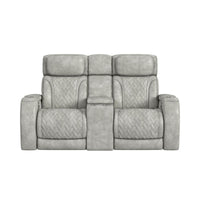 Prime Time - P3 Loveseat With Console, 7 Colors Led, Cup Holders And Wireless Charger Controller - Leather Gel Light Gray