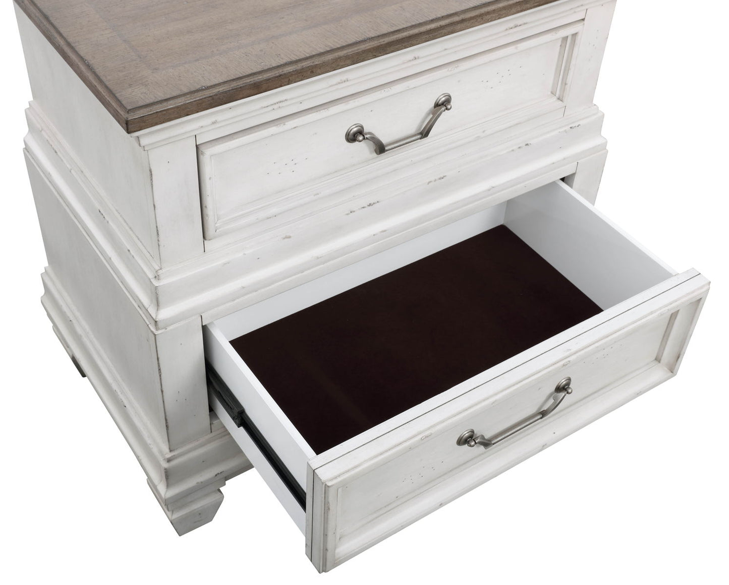 B00323 - Nightstand (USB/WiFi/LED) - Distressed White