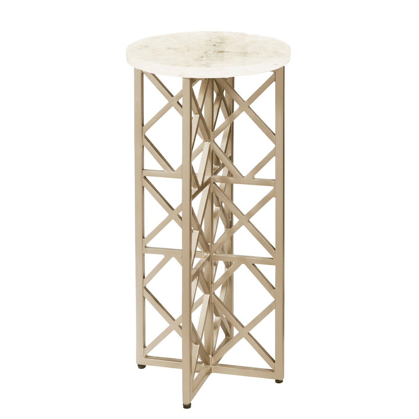 Gypsum Stone Top Drink Table With Metal Base - Silver