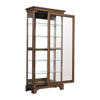 Traditional Sliding Door Curio With Glass Shelves And LED Light - Dark Brown