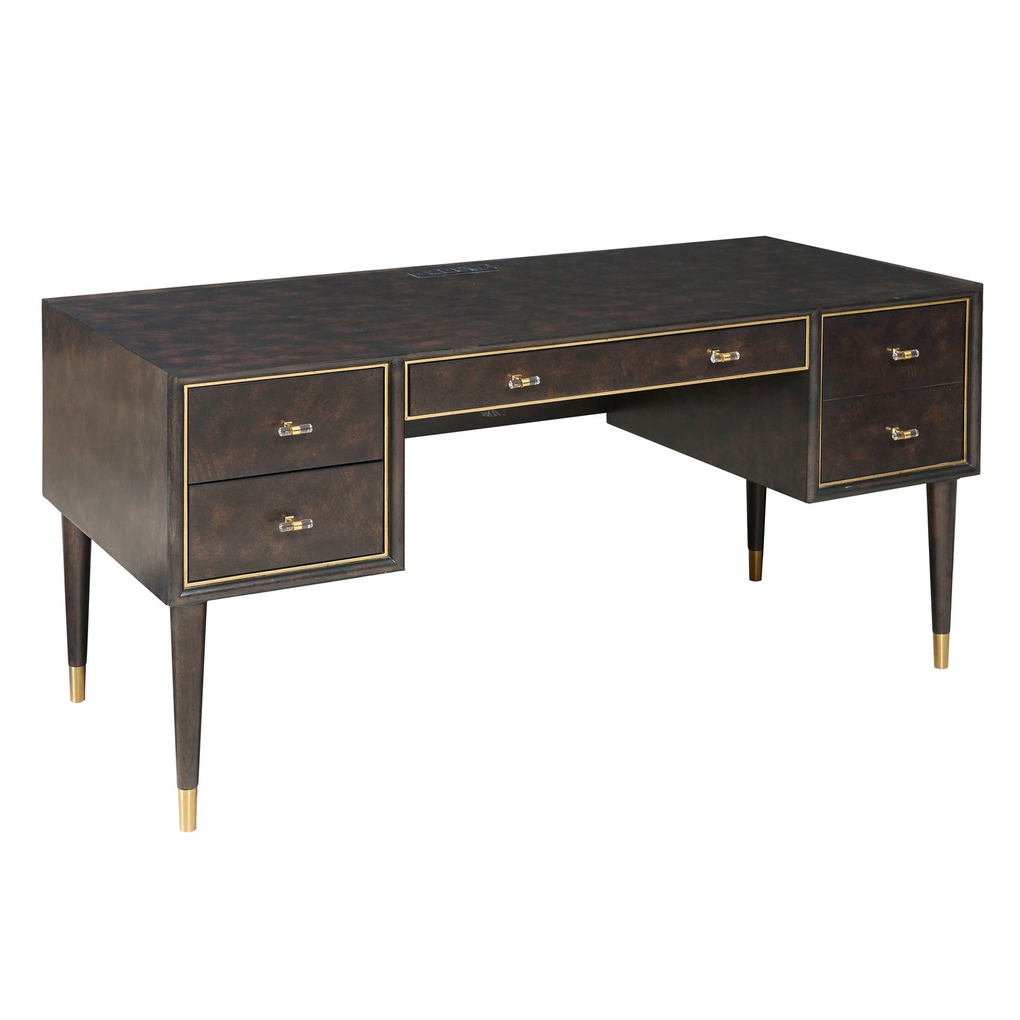 4-Drawer Desk With Charging Port - Chocolate Burl Brown