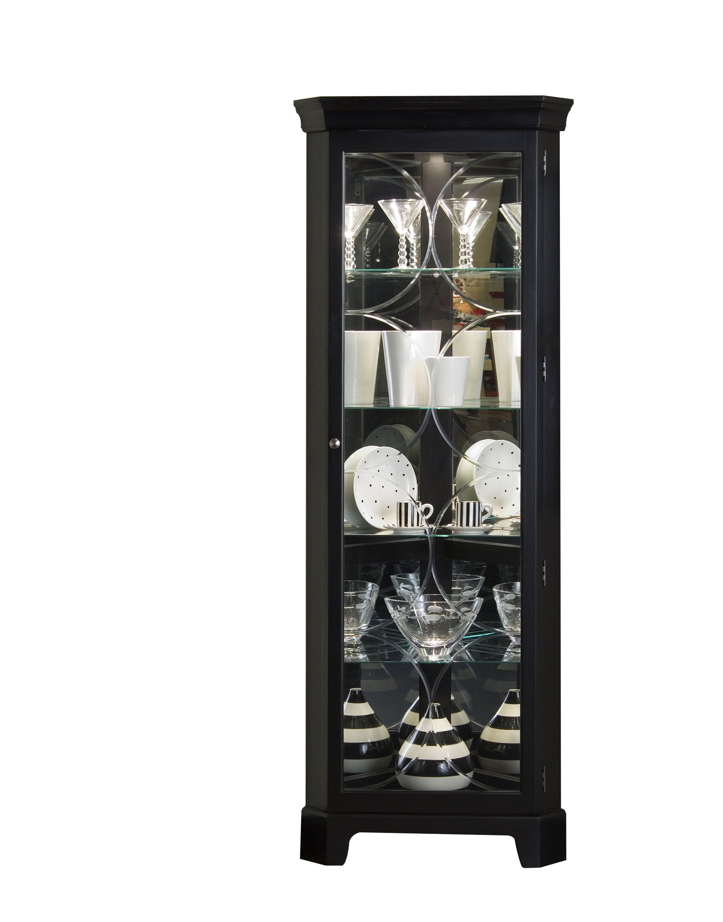 PFC Curios - Lighted 4 Shelf Corner Curio Cabinet - Oxford Black