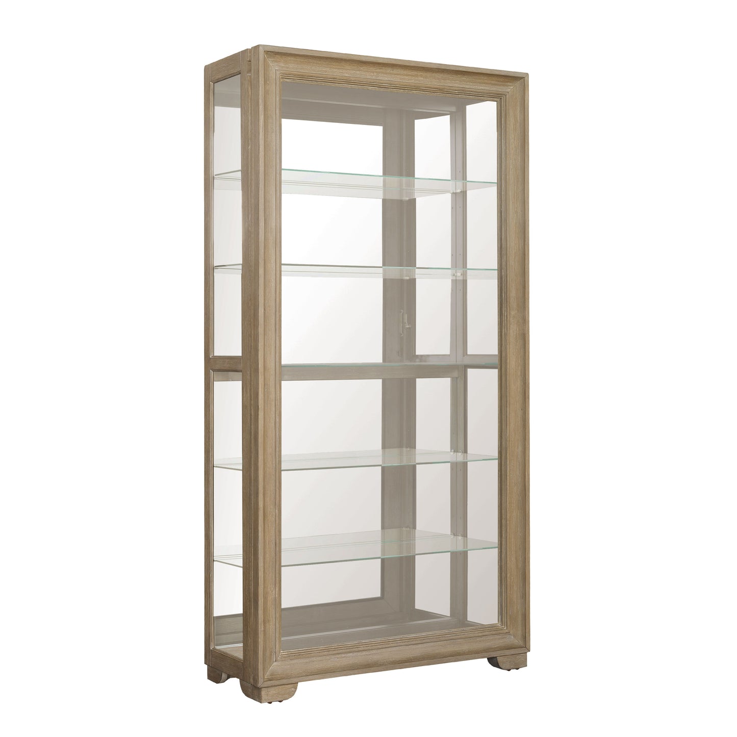 Light Wood Modern 5-Shelf Sliding Door Curio With LED Light - Light Brown