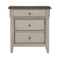 Ivy Hollow - 3 Drawer Nightstand With Charging Station - Weathered Linen / Dusty Taupe