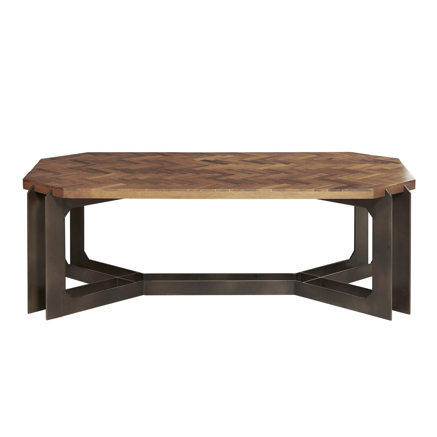 Rustic Cocktail Table With Metal Base - Dark Brown