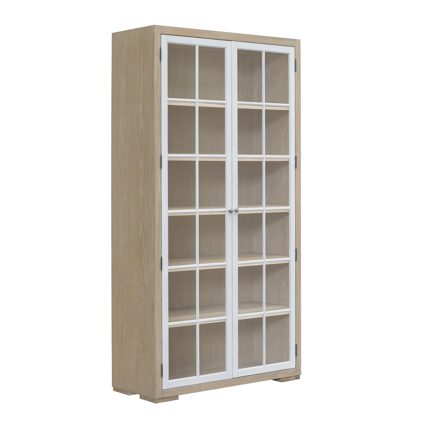 Contemporary 5-Shelf Glass Door Bookcase - Light Brown