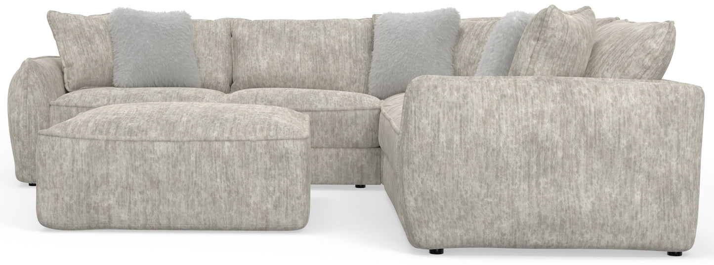 Bucktown - 3 Piece Sectional With Extra Thick Cuddler Seat Cushions And Cocktail Ottoman - Parchment