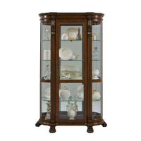 PFC Curios - Lighted Curved Front 4 Shelf Curio Cabinet - Maple Brown