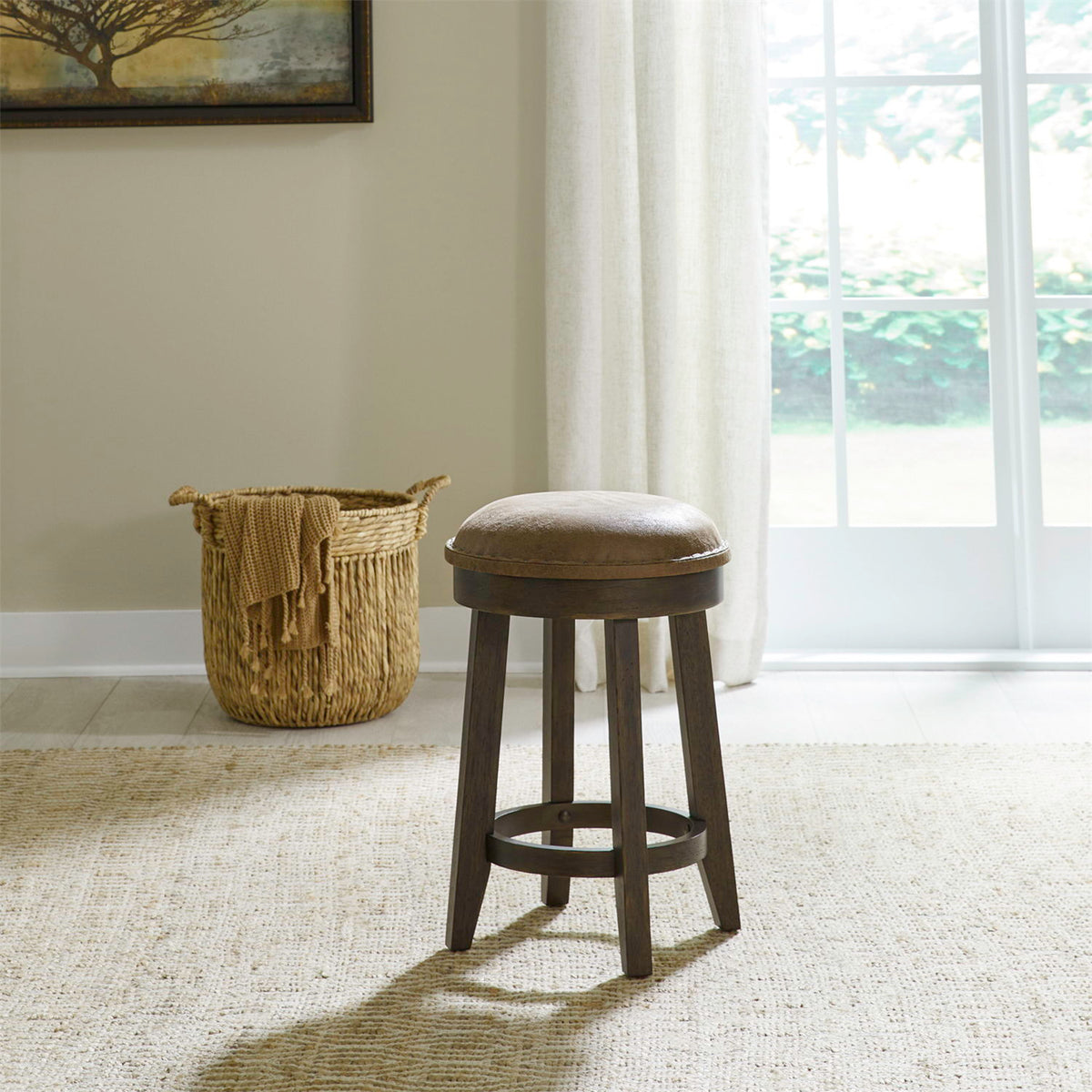 Paradise Valley - Upholstered Console Stool - Saddle Brown