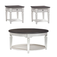 Allyson Park - 3 Piece Living Room Set (Round Cocktail Table) - Wirebrushed White / Charcoal