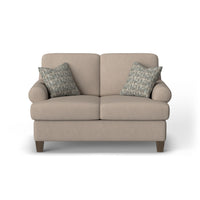 Moxy - Fabric Loveseat, T-Shaped Seat Cushion, Curved Sock Arms