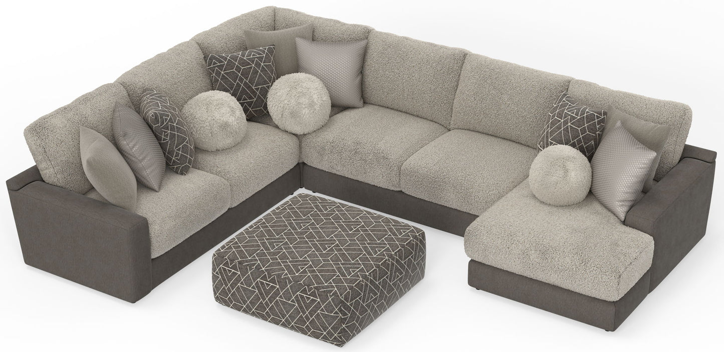 Canyon - 4 Piece Sectional With Cuddler Seat Cushions, Included Accent Pillows And Cocktail Ottoman (Right Side Facing Chaise) - Umber