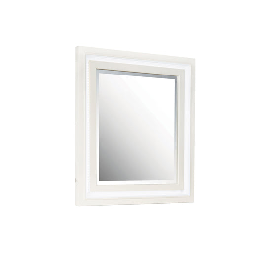 Melrose - Beveled Dresser Mirror with LED Lights in a White Finish - White