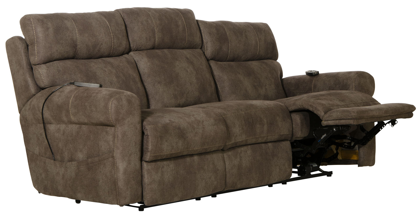 Tranquility - Power Headrest Power Lay Flat Reclining Sofa With DDT / CR3 Heat / Massage / Lumbar - Pewter