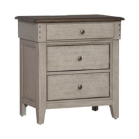 Ivy Hollow - 3 Drawer Nightstand With Charging Station - Weathered Linen / Dusty Taupe