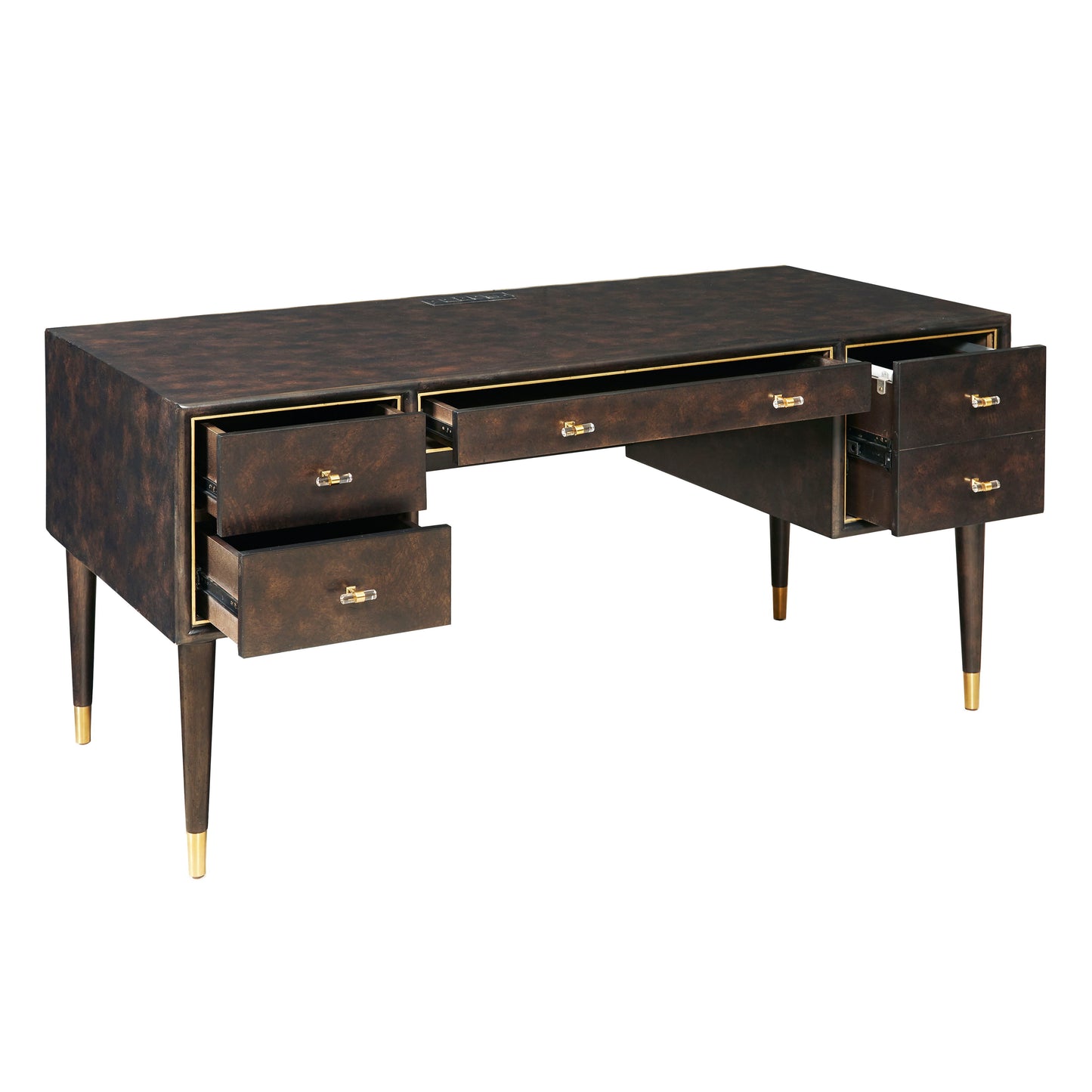 4-Drawer Desk With Charging Port - Chocolate Burl Brown