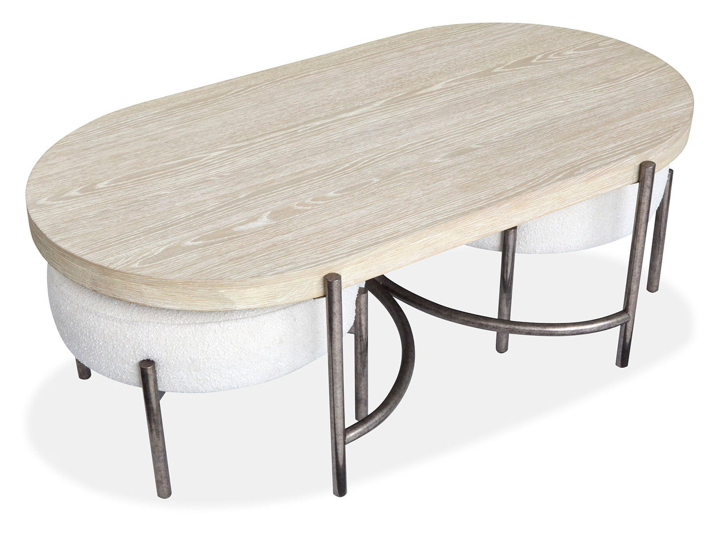 Jennings - Oval Cocktail Table With Two Ottomans - Edgecomb Grey And Weathered Antique Nickel