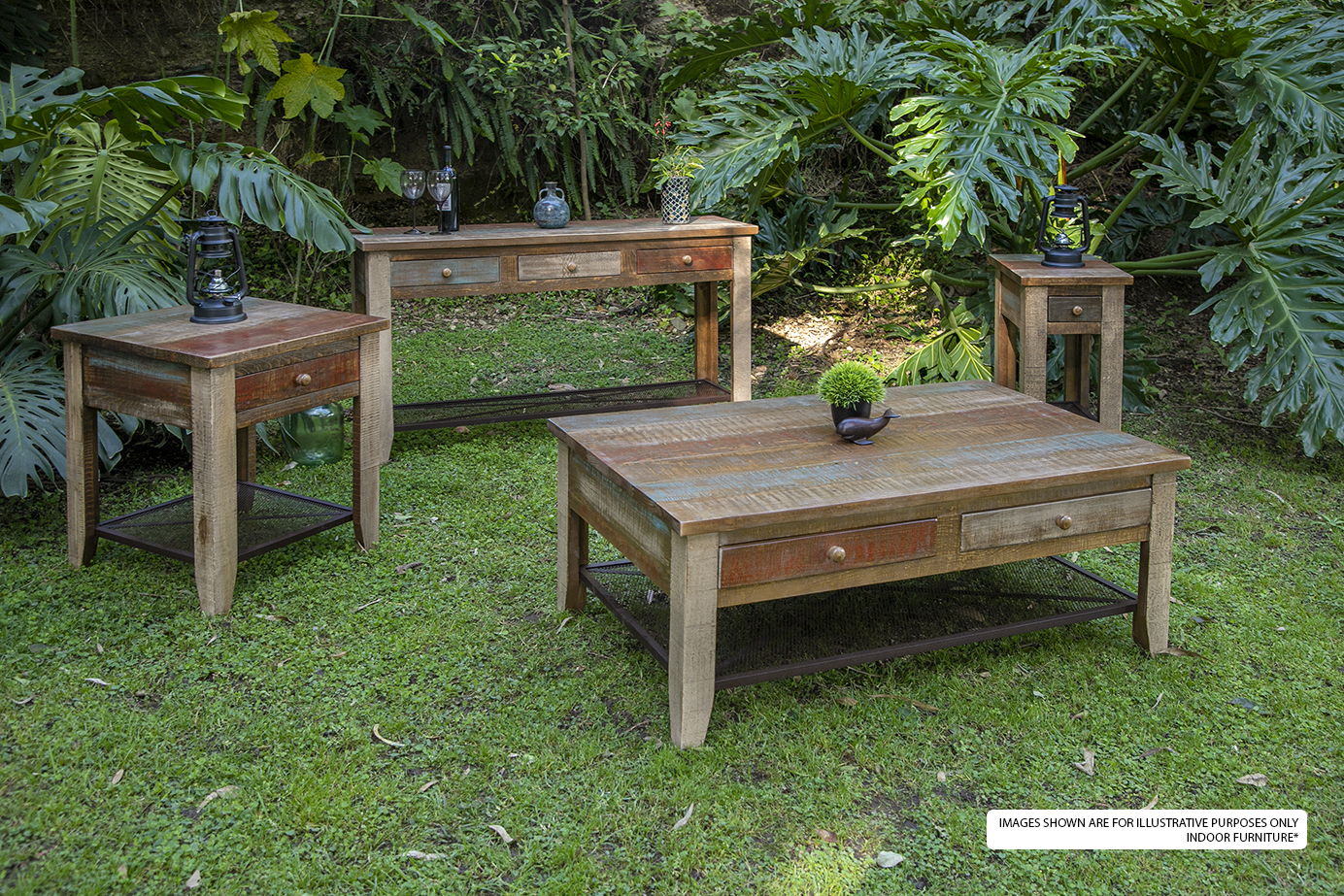 Antique - 3 Drawers Sofa Table - Multicolor