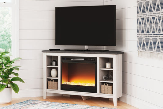 Dorrinson - Corner TV Stand With Fireplace Insert