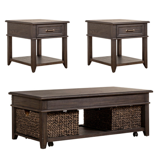 Mill Creek - 3 Piece Living Room Set (Lift Top Cocktail & 2 Drawer End Tables) - Dark Brown